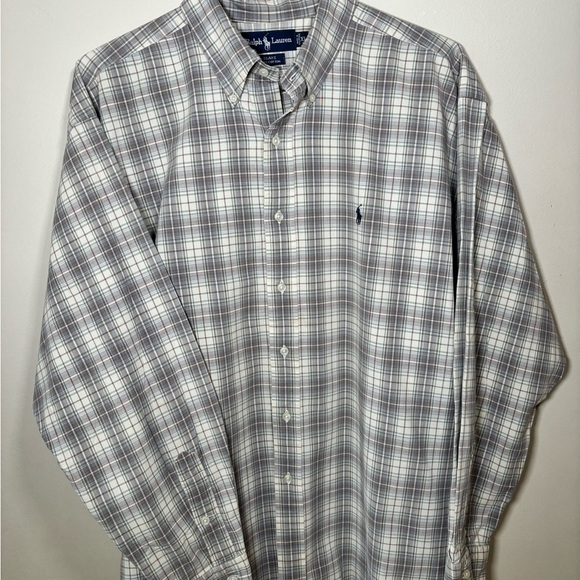 Ralph Lauren Plaid Button-Down Shirt - Gray and White Size XL - Picture 1 of 4